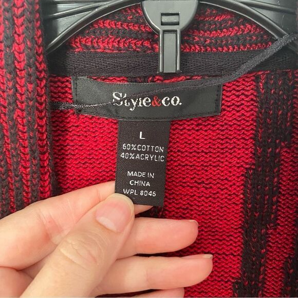 Style & Co. Women’s Open Front Draped Front Red Thick Knit Cardigan size L - Picture 2 of 3